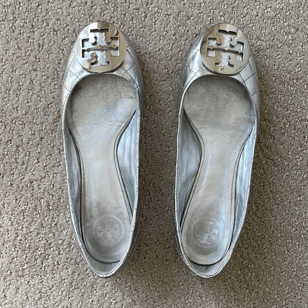 Tory Burch Silver Quilted Ballet Flat